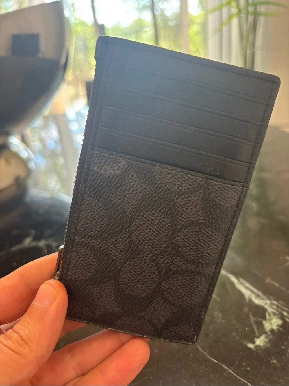 Coach Men's Black Signature Monogram Card & Zip Holder